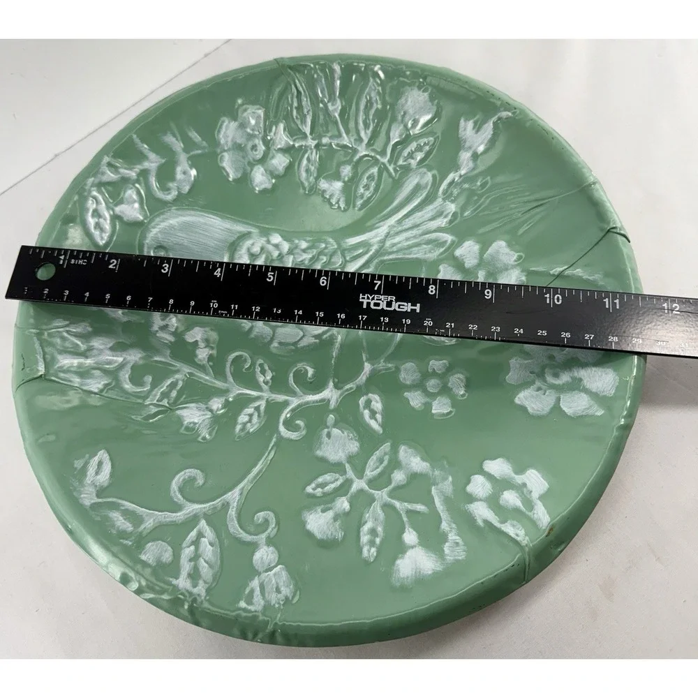 CBK Inspired Home Sage Green Enamel Embossed‎ Bird Wall Plates 11